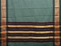 Teal and Black Bamboo Cotton Plain Saree with Contrast Pallu Design No Blouse bc0546