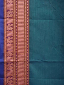 Teal Kanchipuram 80s Cotton Plain Saree with Peacock Border Design No Blouse k0650