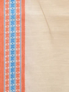 White and Red Kanchipuram Cotton Handloom Plain Saree with Strips Pallu Design k0589