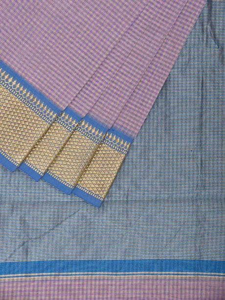 Purple Bamboo Cotton Saree with Small Checks Design No Blouse bc0771