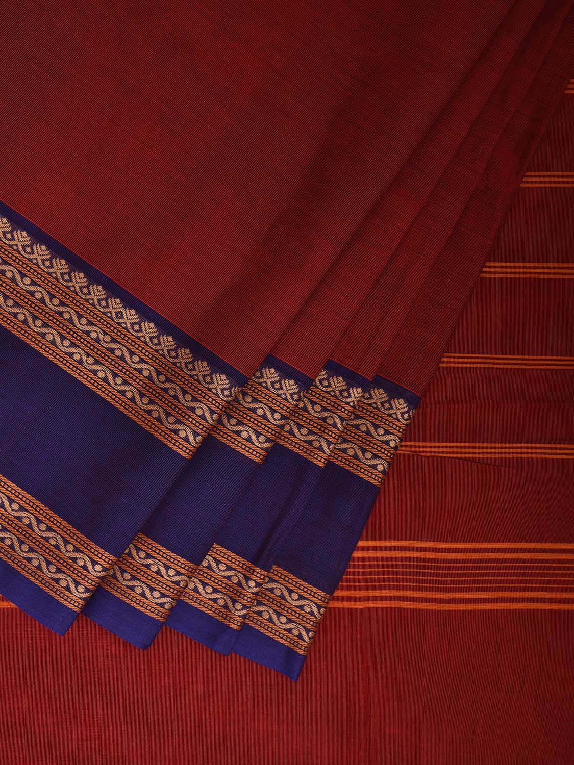 Red Kanchipuram Cotton Plain Saree with Ganga-Jamuna Border Design Kalamkari Blouse k0826